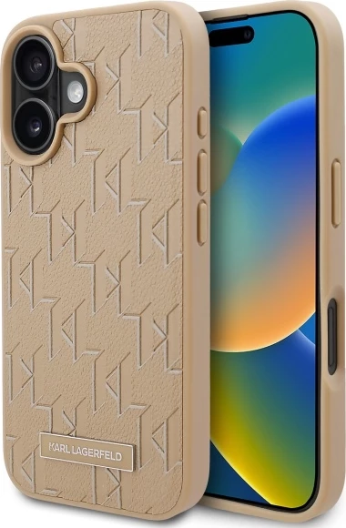 Mbështjellës Karl Lagerfeld Hot Stamp MagSafe për iPhone 16, Bezhe