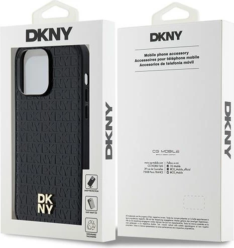 Mbështjellës DKNY Leather Pattern Metal Logo MagSafe për iPhone 13 Pro Max, i zi
