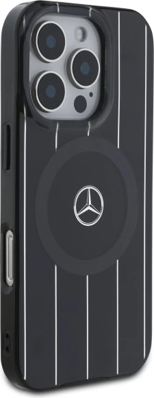 Mbështjellës Mercedes MB Double Layer Crossed Lines MagSafe për iPhone 16 Pro, Zi