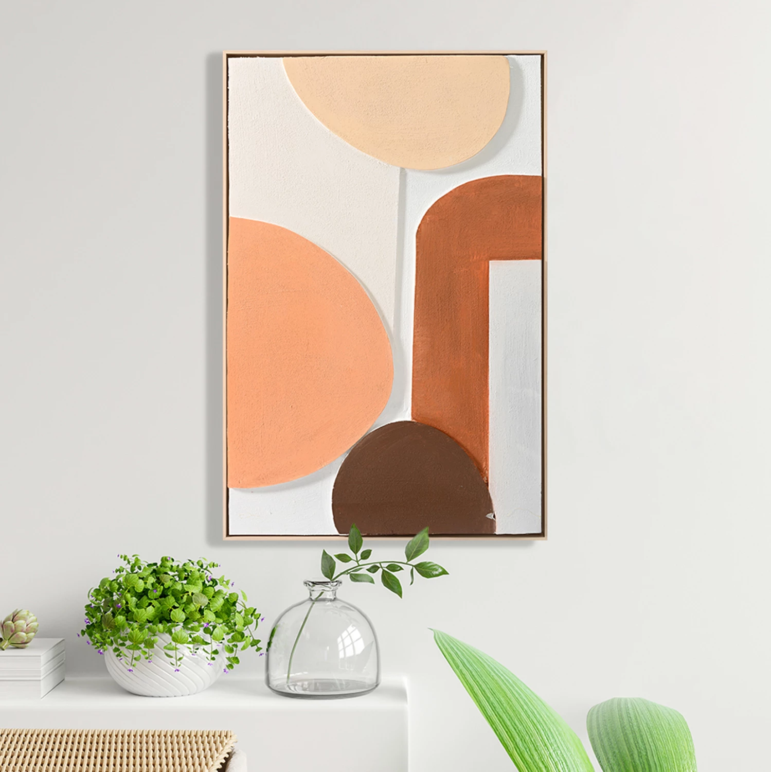 Pikturë muri 3D FH4543.01 me kornizë PS ngjyrë bezhë, forma të punuara me dorë, 60x4,5x90H cm