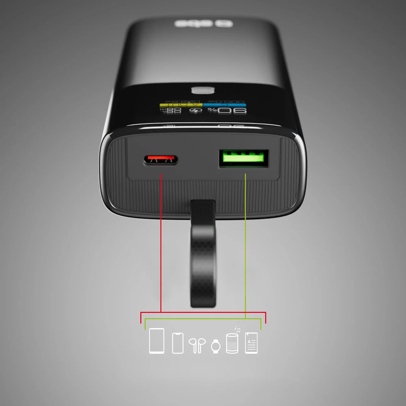 Powerbank SBS 10000mAh me LCD, PD 20W, USB-C kabllo e integrume, Gri
