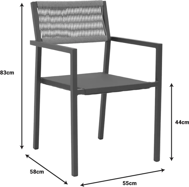 Karrige alumini Savor e grumbullueshme, kornizë antraciti-tekstilen, ratan natyral, 55x58x63cm