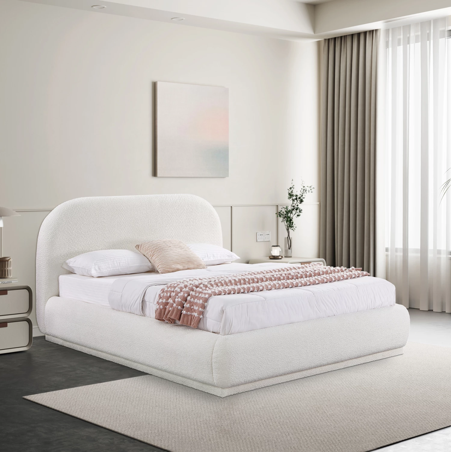 Krevat dopio me hapësirë për depo, stof CHENILLE i bardhë, NOCTIS CD726.02, dyshek 160x200cm