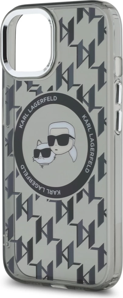Mbështjellës Karl Lagerfeld IML Monogram Karl & Choupette Head MagSafe për iPhone 15 Plus, Zi
