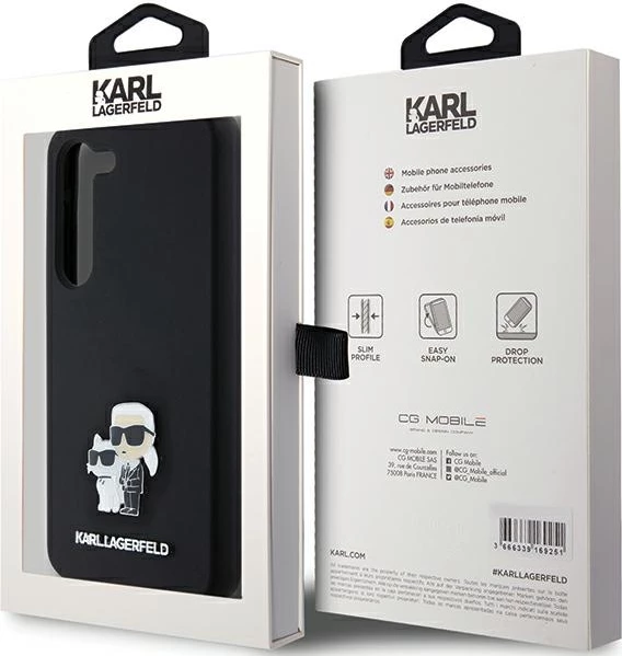 Mbështjellës Karl Lagerfeld Silicone Karl&Choupette Metal Pin për Samsung Galaxy S24, i zi
