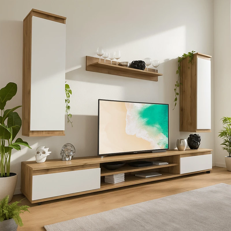 Njësi TV Sandro, ngjyrë arre-bardhë, 175x37x160cm