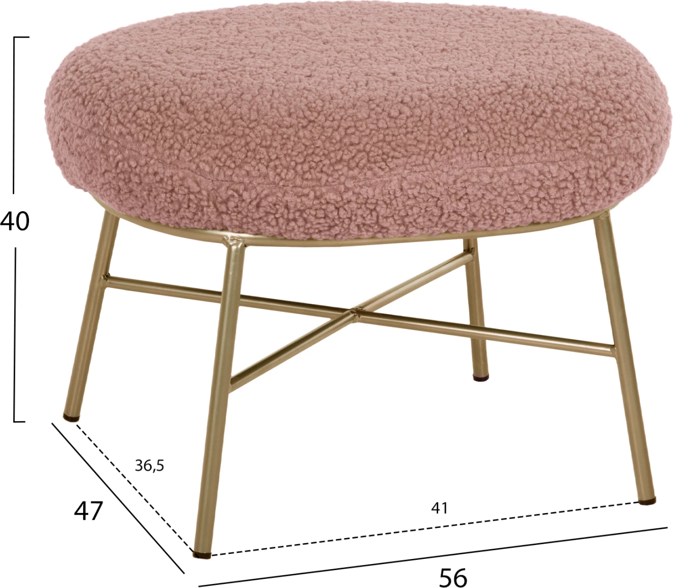 Karrige për këmbë TRUDI FH8640.22, ngjyrë rozë e zbehtë boucle dhe bazë metalike ari, 56x47x40H cm