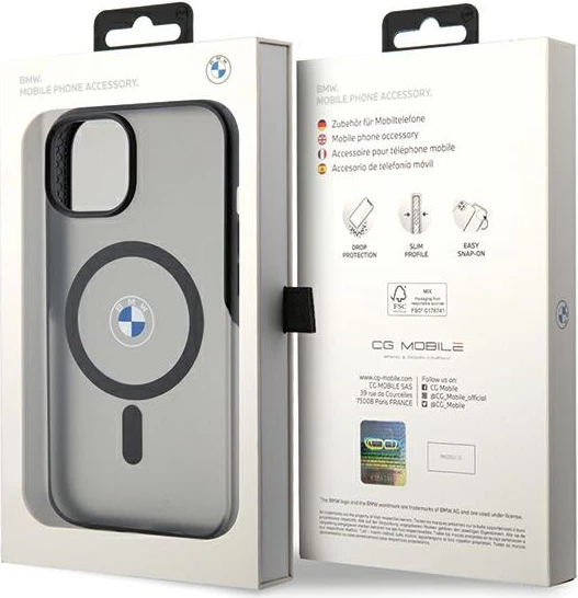 Mbështjellës BMW Signature MagSafe për iPhone 15 Plus / 14 Plus, i zi