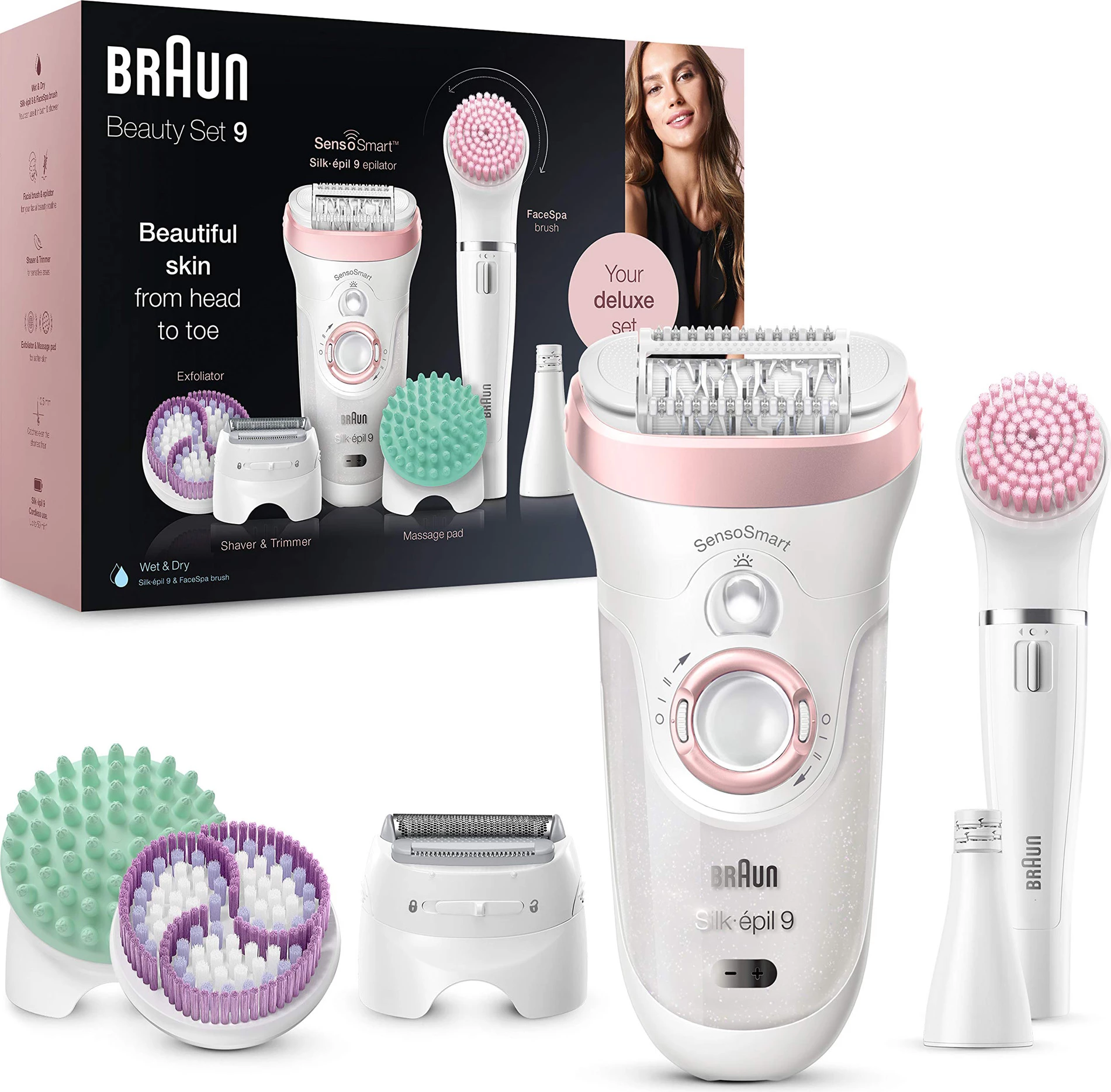 Set bukurie epilator Braun Silk-épil 9-995 9-në-1, FaceSpa, pa kabllo 50 min, Wet & Dry, me aksesorë set