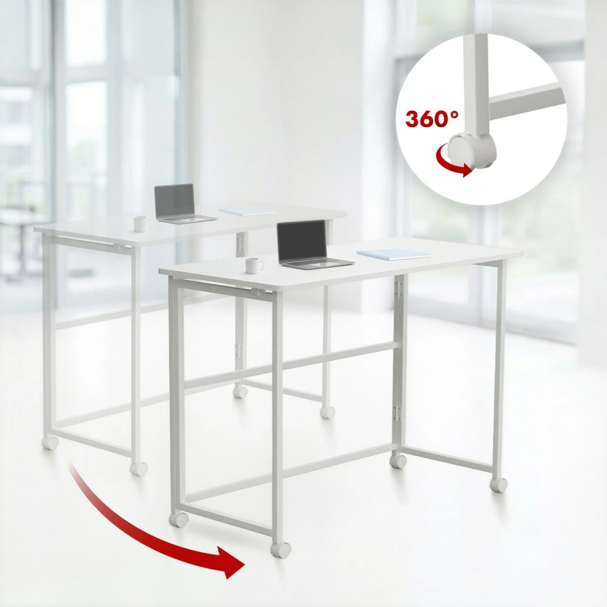 Tavolinë pune palosëse me rrota, Maclean, MC-1250 W, 100x50 cm, lartësi 75 cm, ngarkesë 50 kg, e bardhë