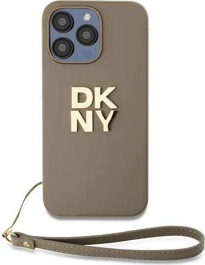 Mbështjellës DKNY Wrist Strap Stock Logo për iPhone 15 Pro Max, bezhë