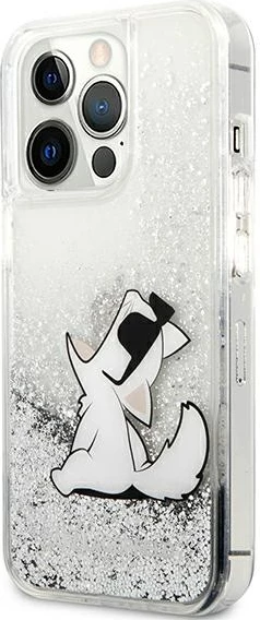 Mbështjellës Karl Lagerfeld Liquid Glitter Choupette Fun për iPhone 13 Pro Max 6.7", argjendtë