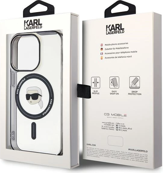 Mbështjellës Karl Lagerfeld KLHMP15XHKHNOTK për iPhone 15 Pro Max 6.7", transparent, MagSafe