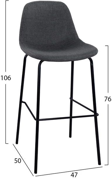 Karrige për bar me kornizë metalike dhe pëlhurë ngjyrë gri 47x50x106cm FH8579.10, set prej 4 copë