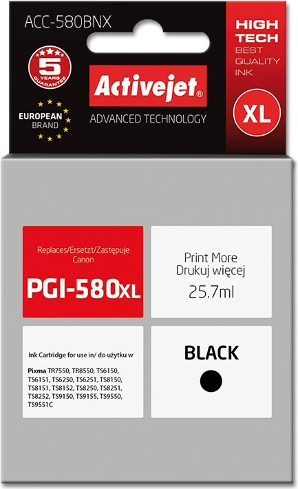 Ngjyrë zëvendësuese Activejet ACC-580BNX për printer Canon, 25.7ml, e zezë
