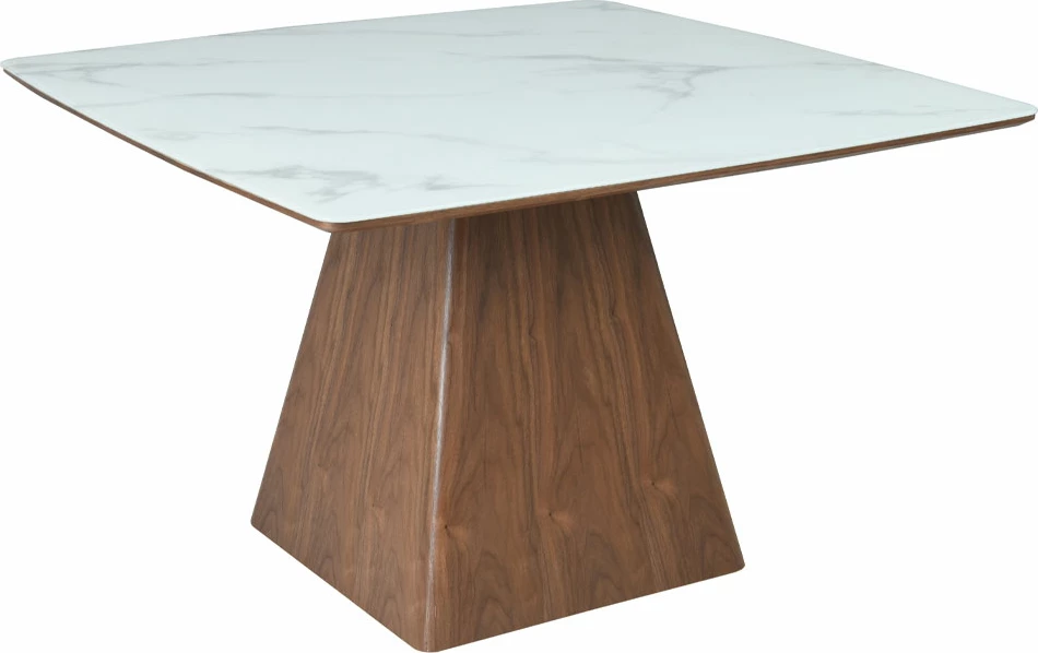 Tavolinë TOTEM, ngjyrë arre dhe e bardhë me pamje mermeri, 120x120x76cm