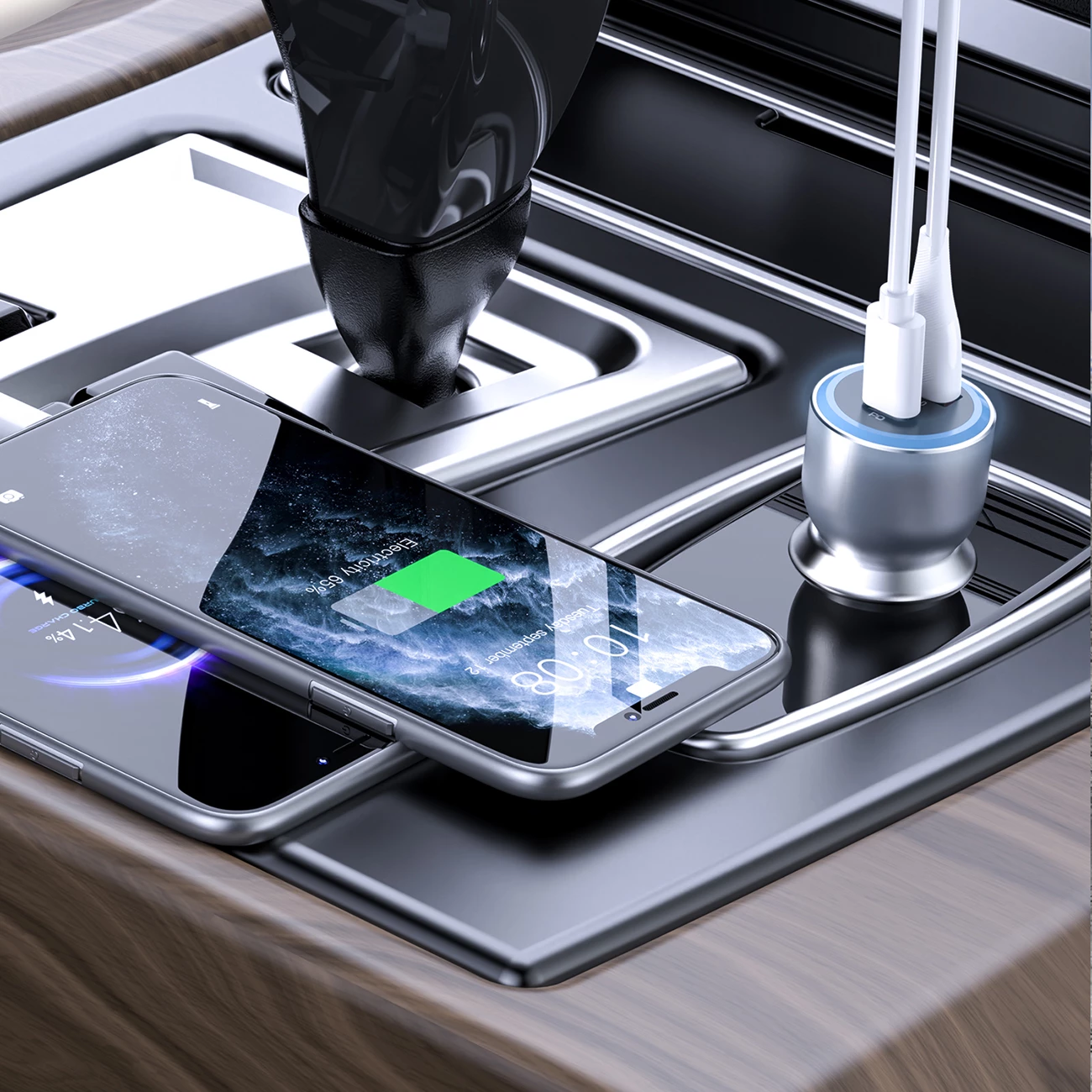 Karikues veture Dudao R4Ultra 120W PD QC 3.0 2 porta USB-C USB-A LED gri