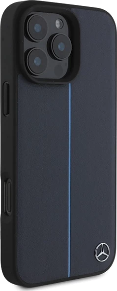 Mbështjellës Mercedes MB Blue Line lëkurë me MagSafe për iPhone 16 Pro Max, Blu