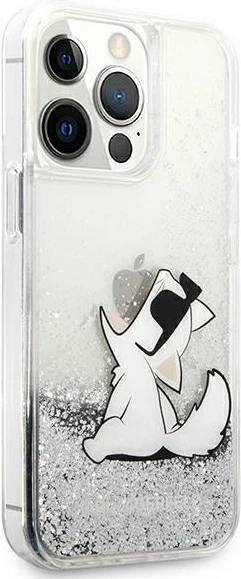 Mbështjellës Karl Lagerfeld Liquid Glitter Choupette Fun për iPhone 13 Pro Max 6.7", argjendtë