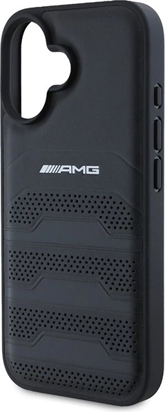 Mbështjellës Mercedes AMG për iPhone 16, lëkurë, i zi
