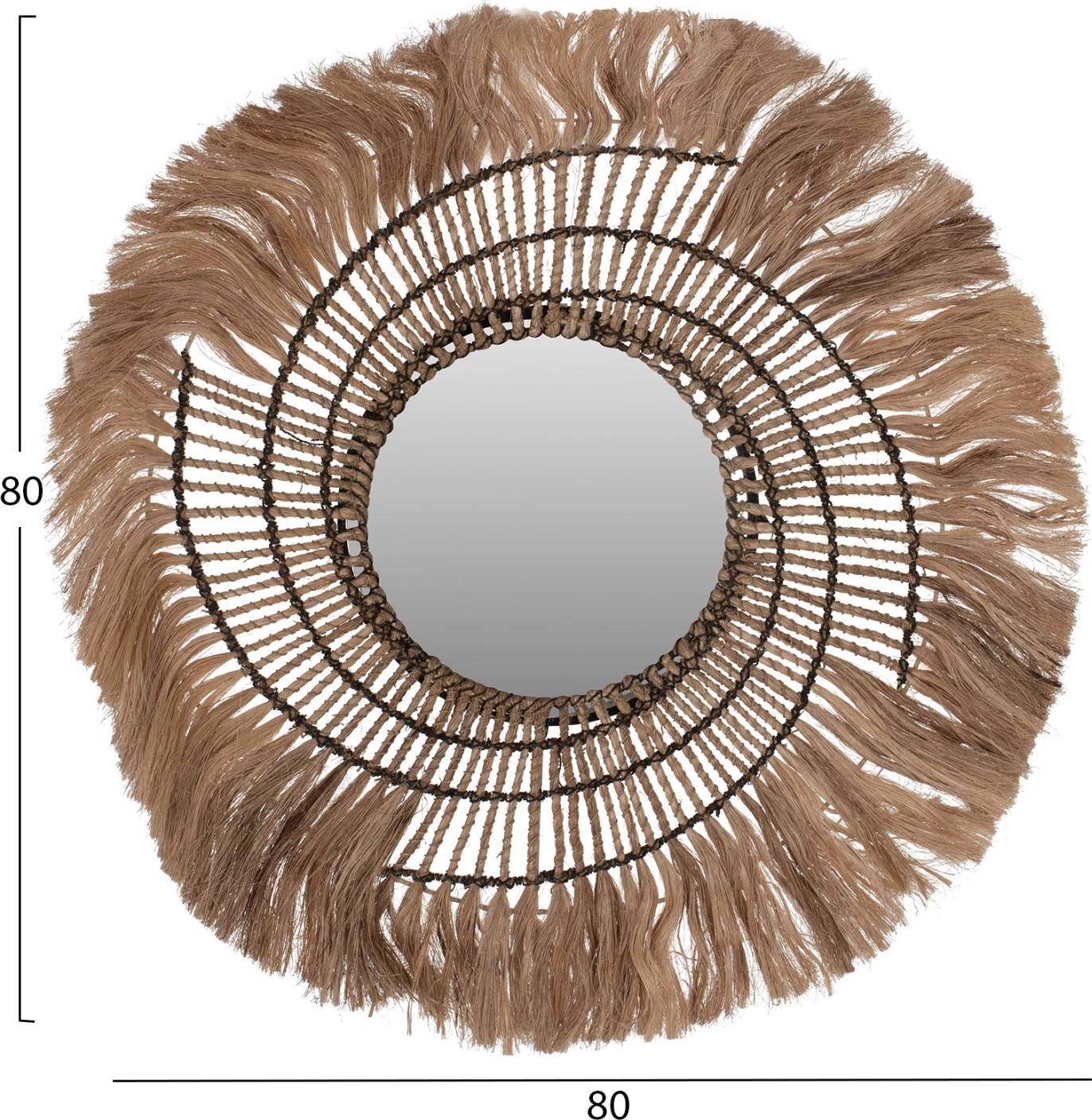 Pasqyrë rrethore me fibra abaka, ngjyrë natyrale dhe litar të zi, 80x4x80Hcm, FH7741