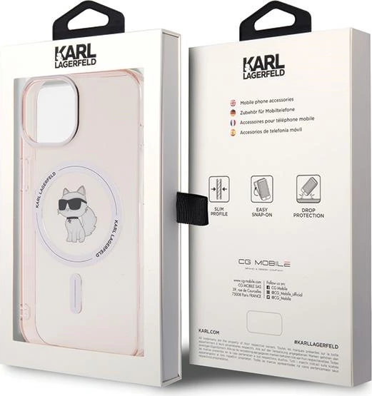 Mbështjellës Karl Lagerfeld IML Choupette MagSafe për iPhone 15, Rozë