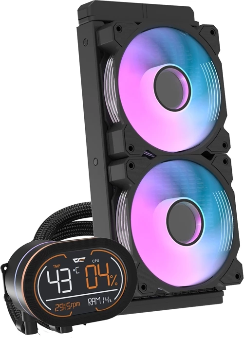 Ftohës uji CPU Darkflash DH240D v2 240 mm 2x120 mm PWM ARGB me ekran LED segment, zi