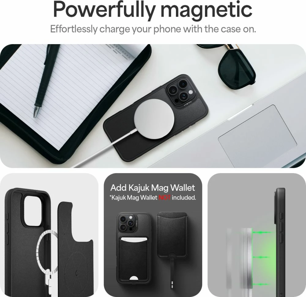 Mbështjellës Spigen Cyrill Classic Charm MagSafe për iPhone 16 Pro, i zi, me rrip