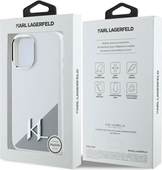 Mbështjellës Karl Lagerfeld Silicone Shadow Metal Initial MagSafe për iPhone 16, Bardhë