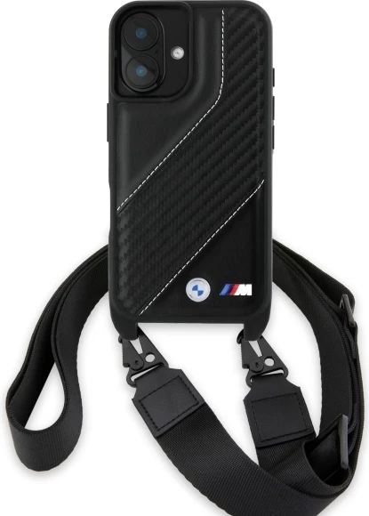 Mbështjellës BMW M Edition Carbon Stripe & Strap për iPhone 16 Plus, i zi