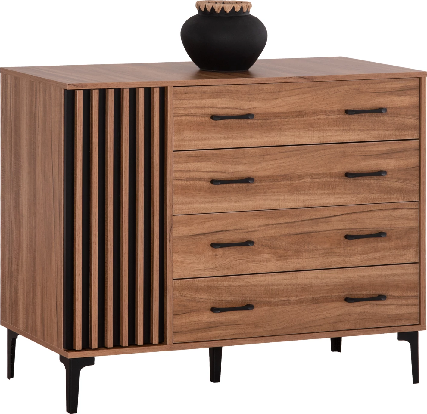 Komodinë me sirtarë seria HARRY FH18009.01 melaminë ngjyrë druri natyral dhe e zezë 110x46x87.5 cm.