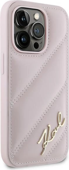 Mbështjellës Karl Lagerfeld Diagonal Quilted Script për iPhone 14 Pro, Rozë
