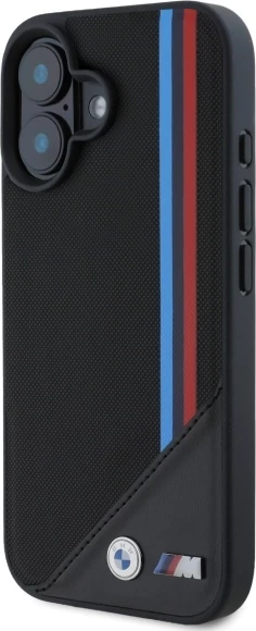 Mbështjellës BMW M Meshed Tricolor Stripes MagSafe për iPhone 16, i zi