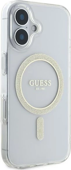 Mbështjellës Guess IML Glitter Circle MagSafe për iPhone 16, Transparent