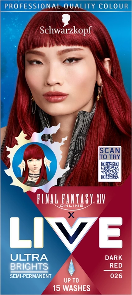 Ngjyrë për flokë për femra Schwarzkopf Live Ultra Brights X Final Fantasy XIV Online 026 Dark Red, 1x50ml
