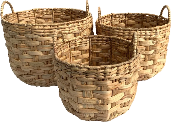 Set 3 shporta prej hiacinte natyrale, ngjyrë natyrale-bardhë, 38x38x34cm