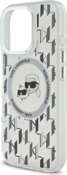Mbështjellës Karl Lagerfeld IML Monogram Karl & Choupette Head MagSafe për iPhone 16 Pro, Transparent