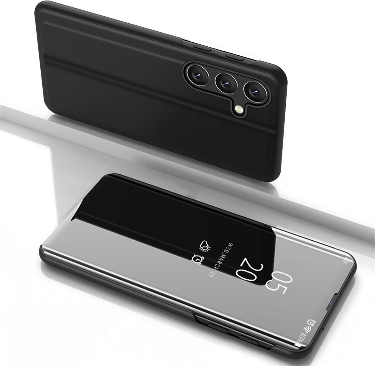 Mbështjellës Hurtel Clear View për Samsung Galaxy S25, i zi