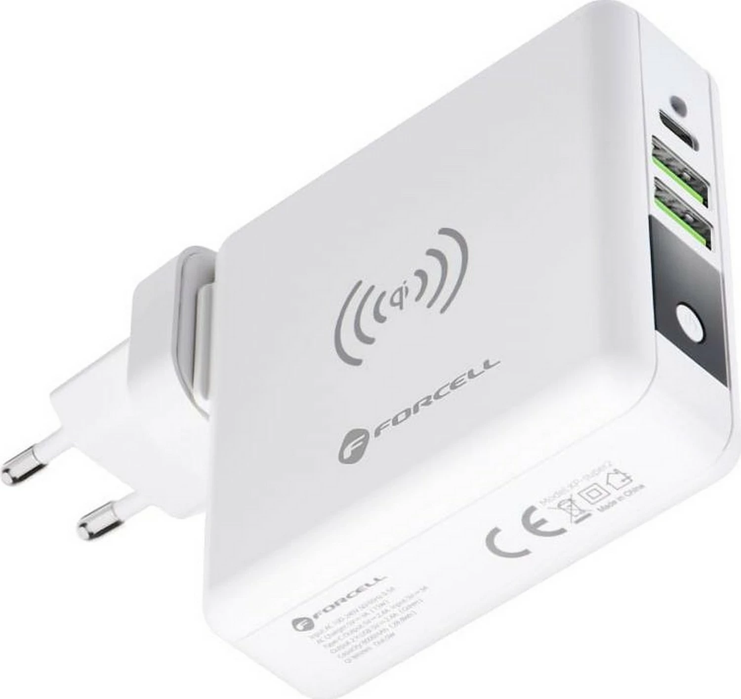 Karikues Forcell F-Energy 4n1 15W, power bank 8000mAh, USB/USB-C, i bardhë