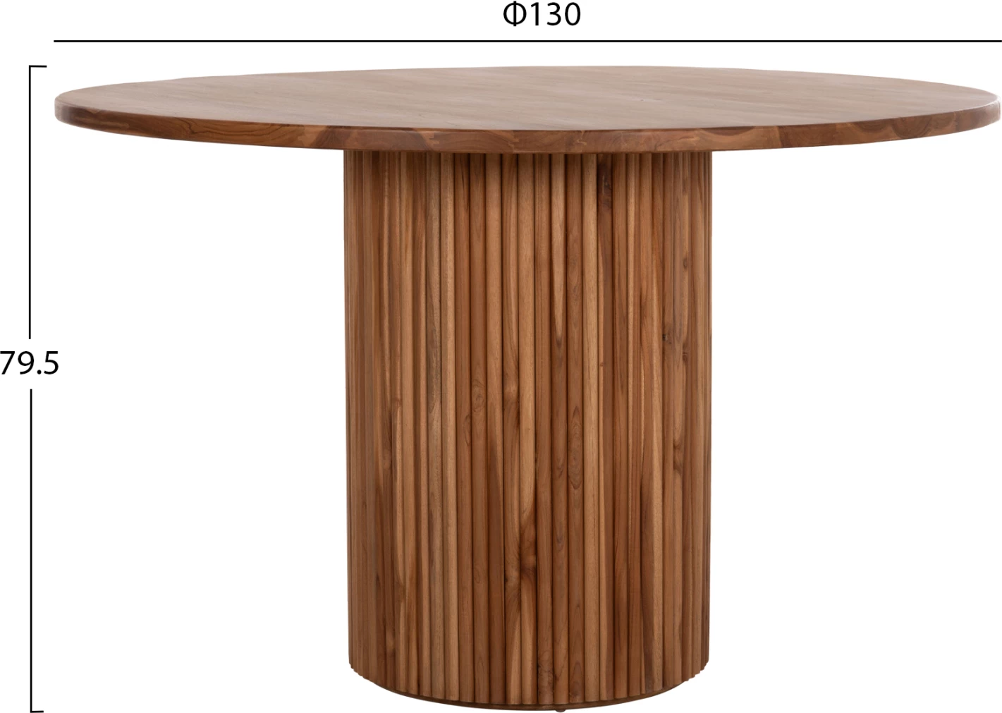 Tavolinë e rrumbullakët për ngrënie, dru tik, 130x79.5cm, trashësi 3cm