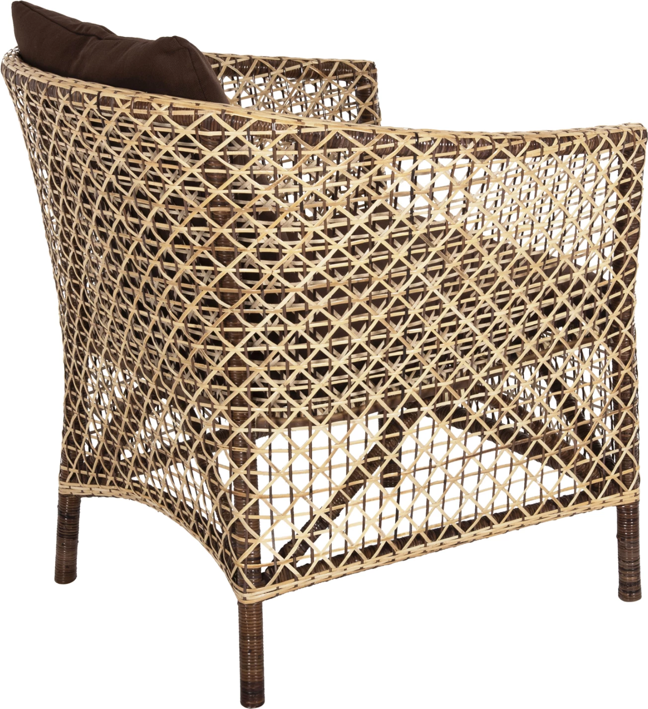 Karrige për jashtë, rattan natyral, jastëk kafe, 82x76x85H cm.