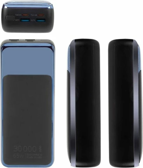 Powerbank RIVACASE VA1080 30000mAh 65W PD/QC3.0 me LCD, blu e zezë