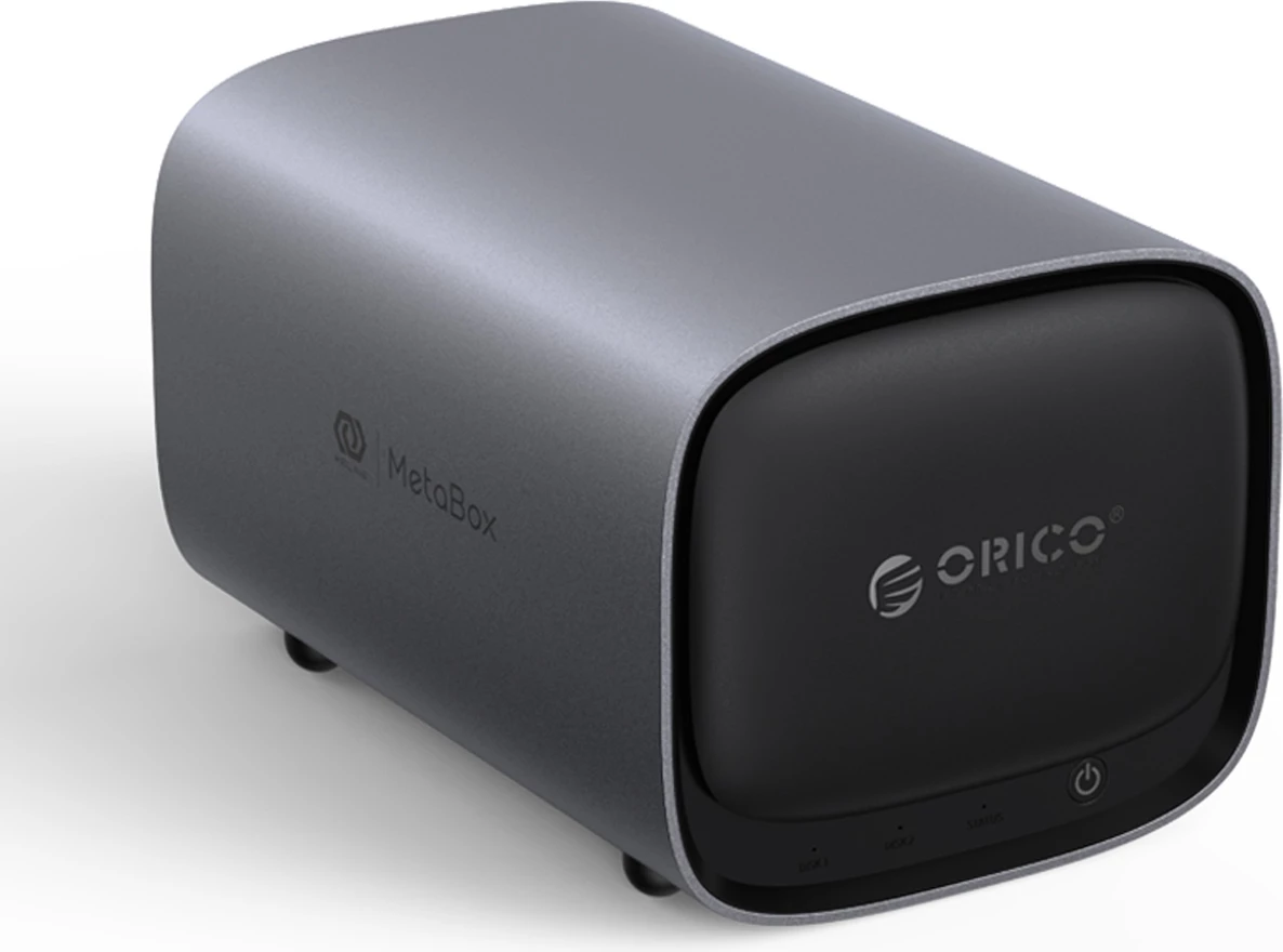 NAS ruajtje në rrjet, Orico HS200-Pro MetaBox Pro Home, Intel Celeron N5100, 8GB RAM, deri 76TB, 2x 2.5GbE, M.2 NVMe + SATA, gri