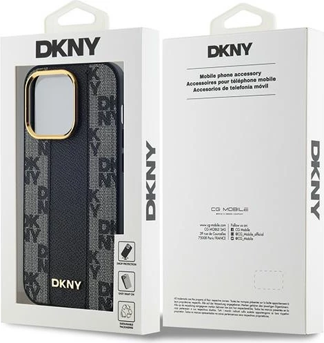Mbështjellës DKNY Leather Checkered Mono Pattern MagSafe për iPhone 13 Pro Max, i zi