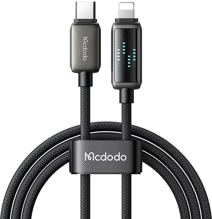 Kabllo Mcdodo CA-2630 USB-C në Lightning, 1.2m, 36W, ekran LED, e zezë