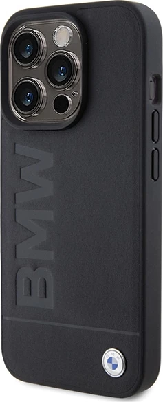 Mbështjellës BMW Leather Hot Stamp për iPhone 15 Pro Max, lëkurë origjinale, i zi