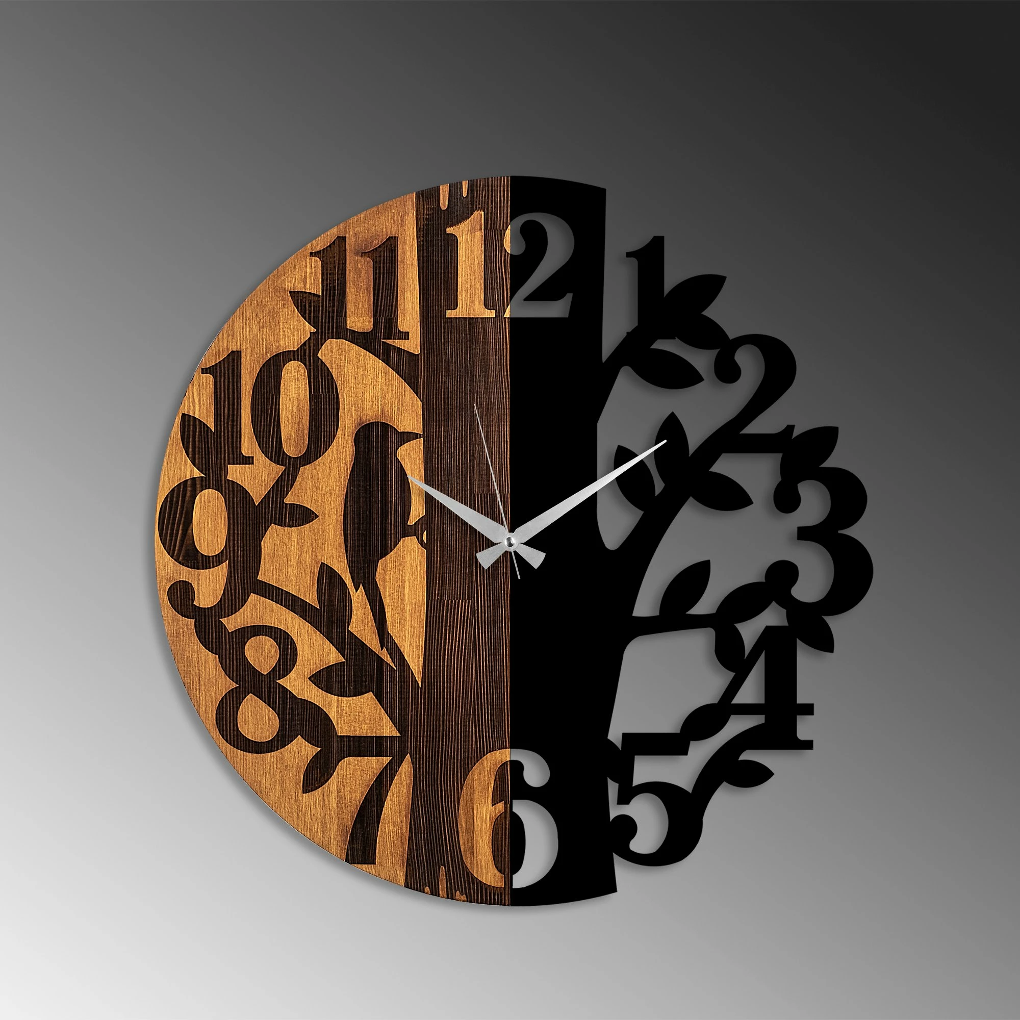 Orë muri dekorative prej druri, Wallity, ngjyrë arre dhe e zezë, 56cm