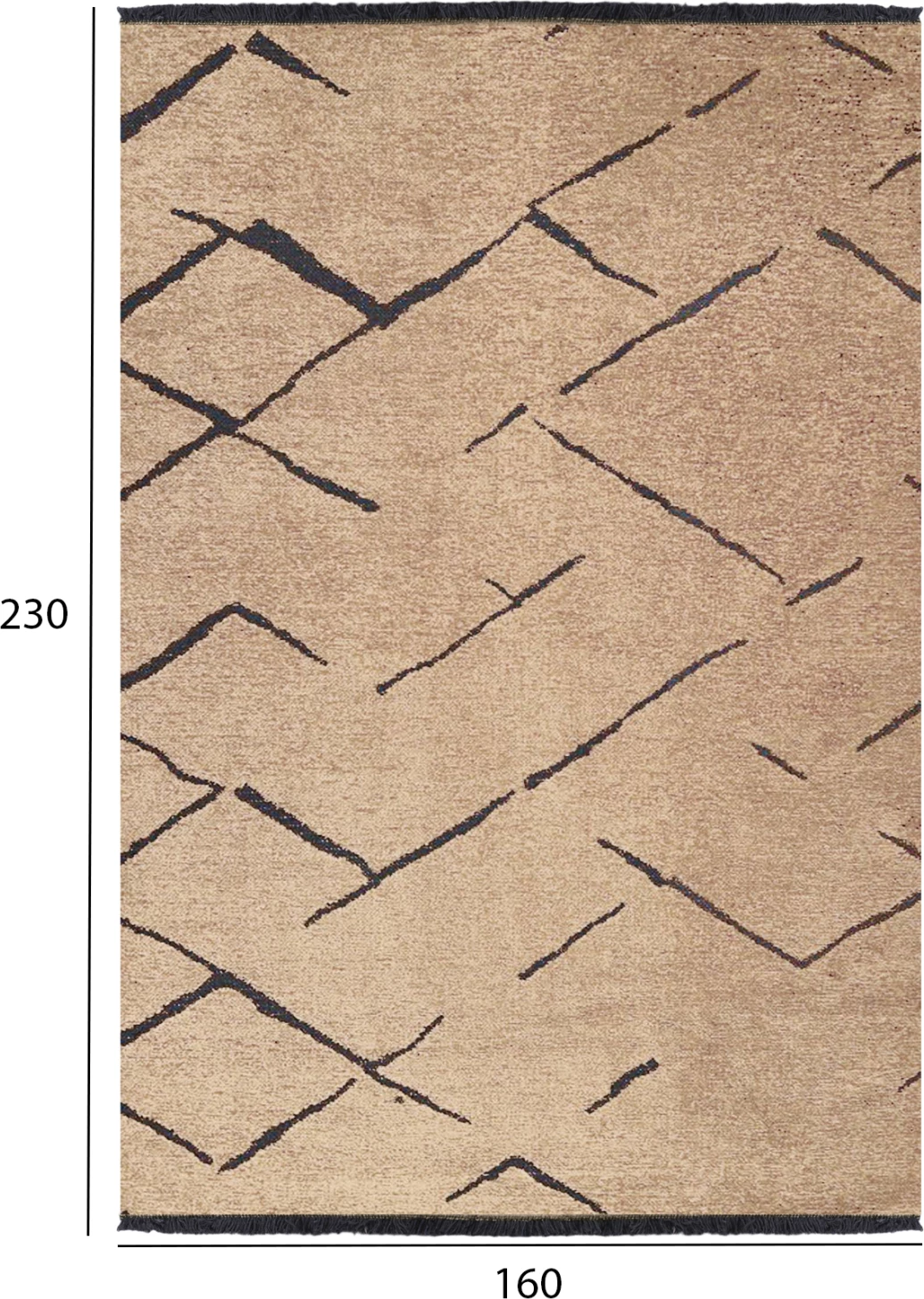 Tapet, ngjyrë kafe e çelët e zezë, me vetë-fringe, FH7674.01, 160x230cm