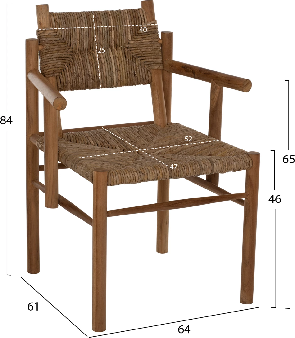 Karrige me krahë FH9378, dru TEAK & rush-matt, natyrale, 53x55x82 cm