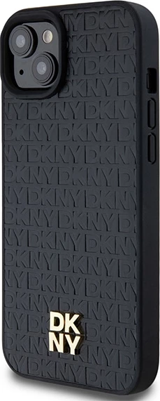 Mbështjellës DKNY Leather Pattern Metal Logo MagSafe për iPhone 15/14/13, i zi